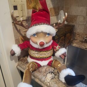 Katherine's Collection Laky Legs Red and Gold Reindeer Elf Decor